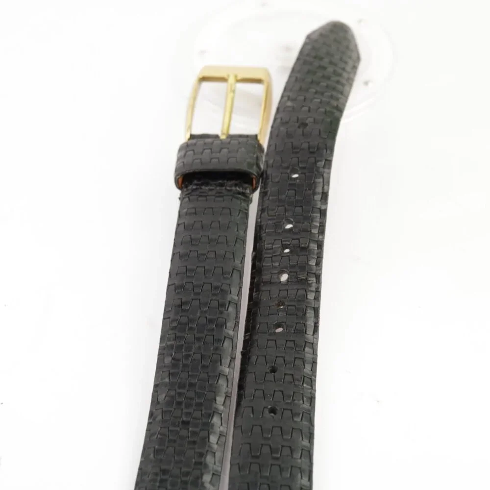 Tulliani Mens Belt Size 44 Woven Black Italian Calfskin Solid Brass Prong Buckle